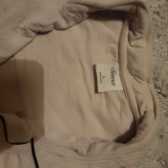 Soma Button Front Pajama Top Long Sleeve Pink Black Trim SZ L Lounge Cozy Rayon - Picture 3 of 4